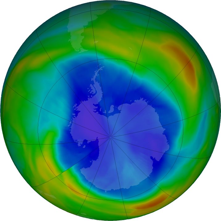 Antarctic ozone map for 03 September 2018